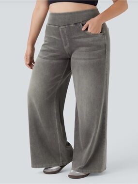 Wide Leg Corduroy Pants in Washed Gray-Green